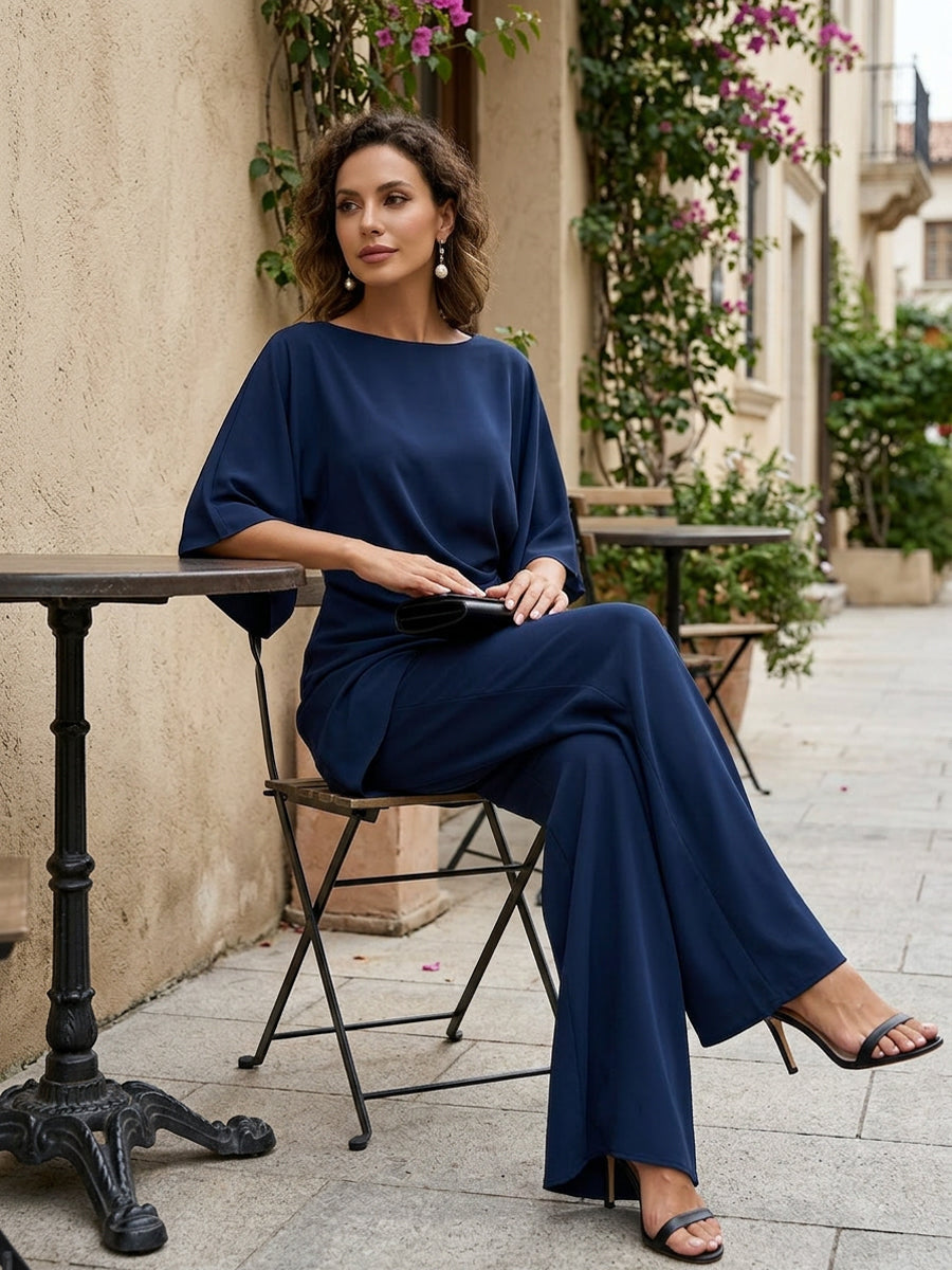 Lucretia | Completo Elegante Drappeggiato Asimmetrico con Pantalone Largo