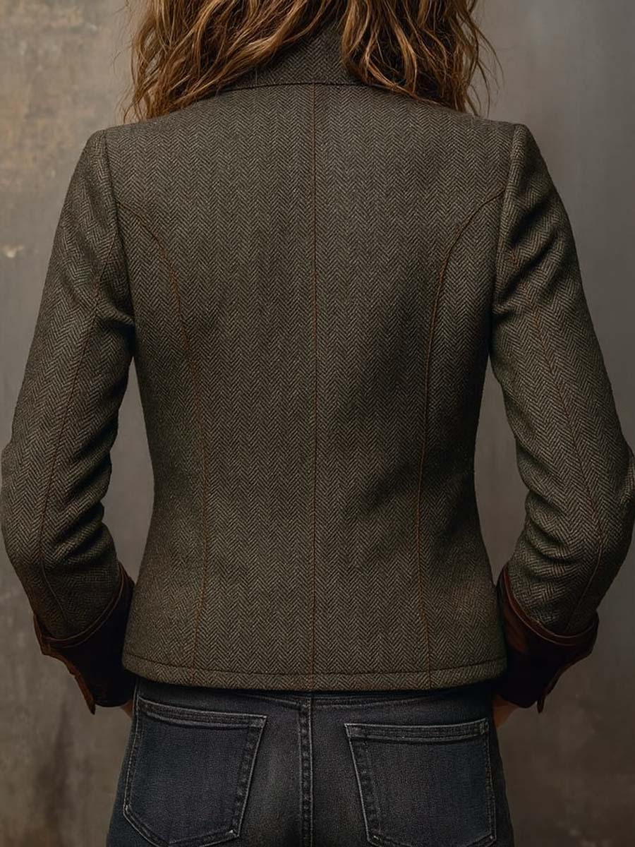 Delphine | Blazer Vintage Spigato con Bordi a Contrasto