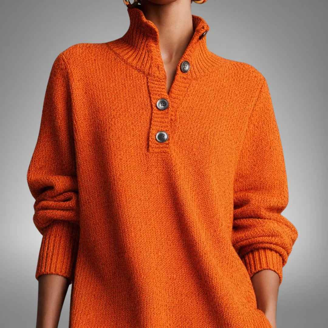 Amalia | Abito Midi Elegante in Maglia con Collo a Bottoni