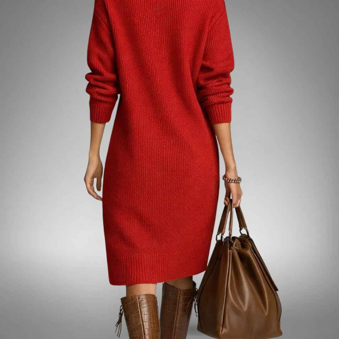 Amalia | Abito Midi Elegante in Maglia con Collo a Bottoni