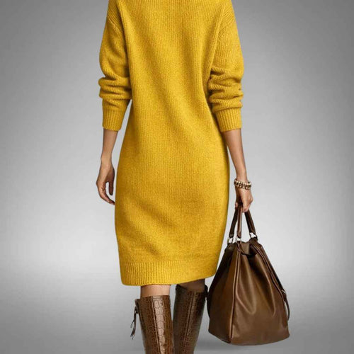 Amalia | Abito Midi Elegante in Maglia con Collo a Bottoni