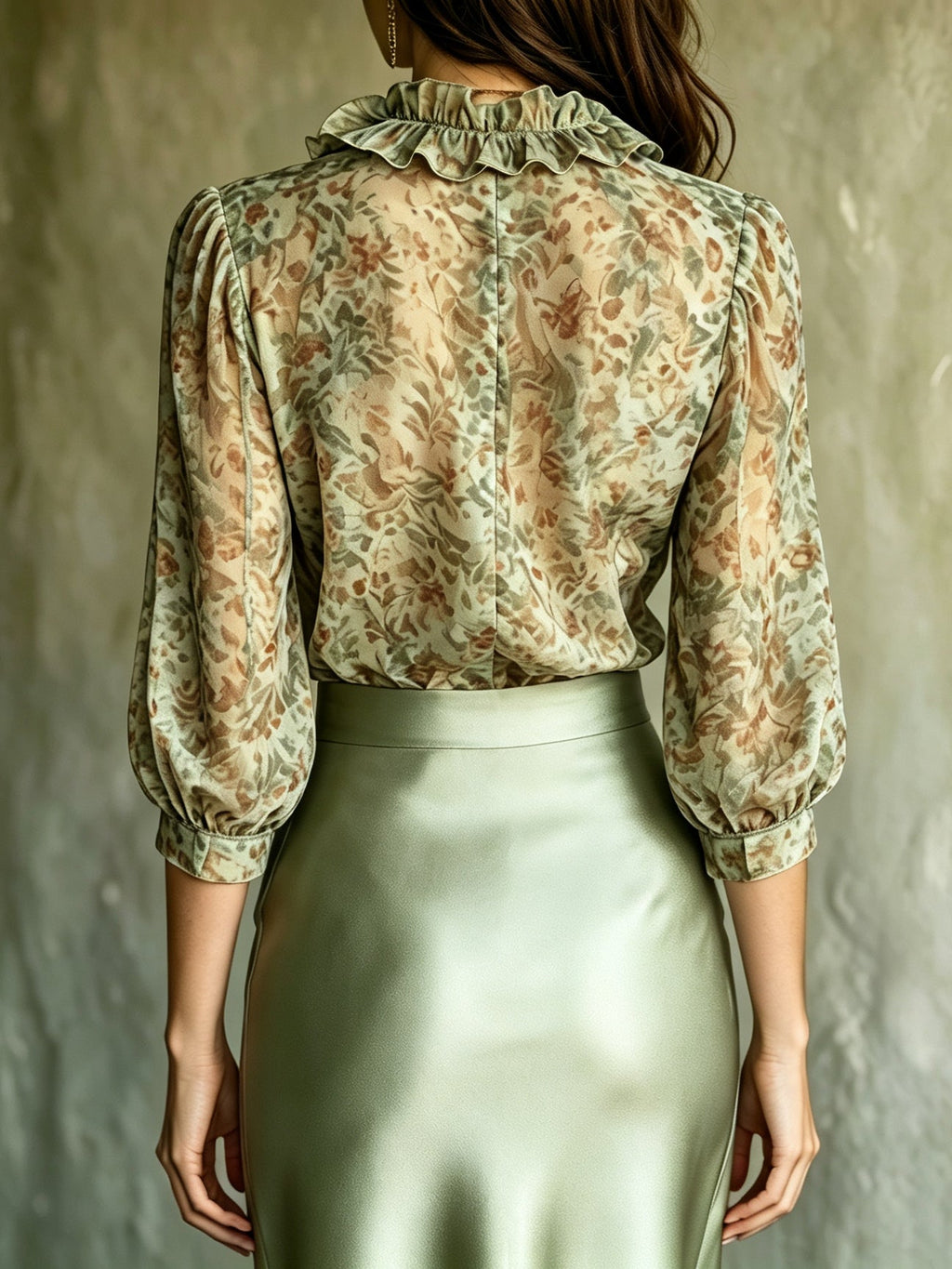 Celeste | Completo Blusa Floreale e Gonna in Raso