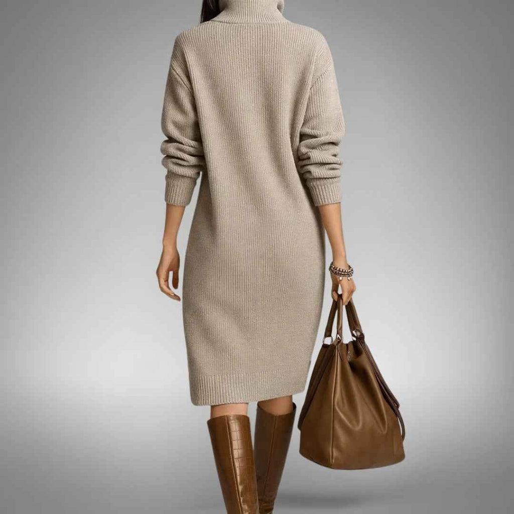Amalia | Abito Midi Elegante in Maglia con Collo a Bottoni
