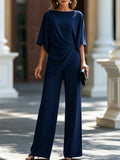 Lucretia | Completo Elegante Drappeggiato Asimmetrico con Pantalone Largo
