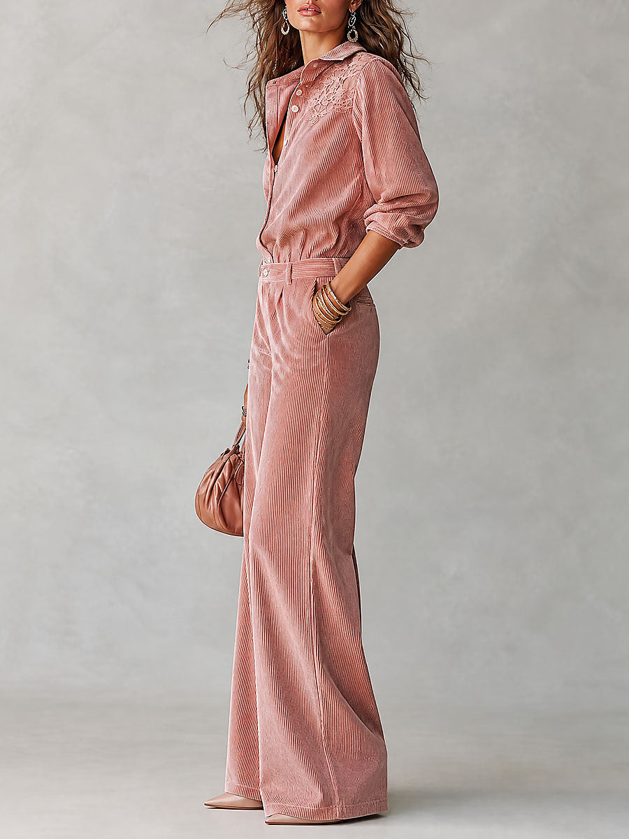 Angelina | Completo in Corduroy Boho con Dettagli in Pizz