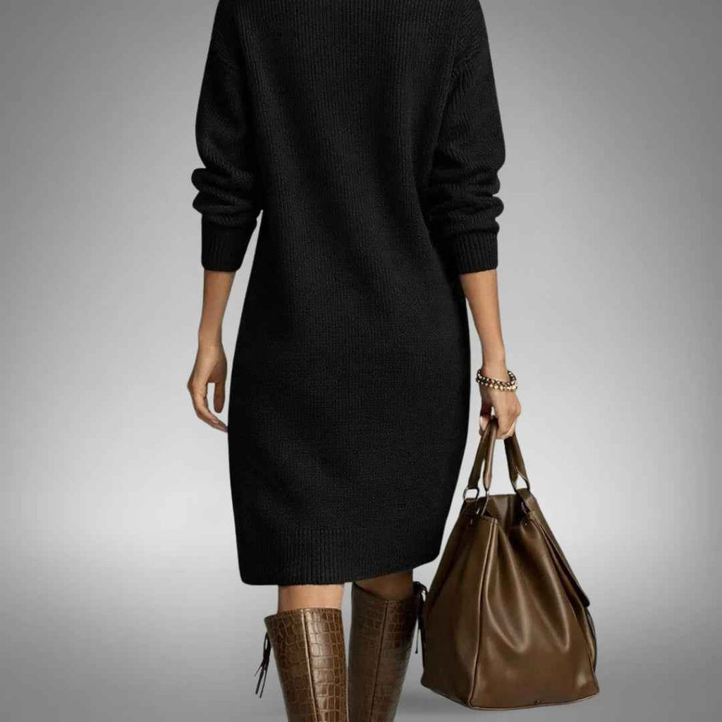Amalia | Abito Midi Elegante in Maglia con Collo a Bottoni