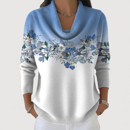 Aurora | Maglia a Treccia con Stampa Floreale e Collo a Barchetta