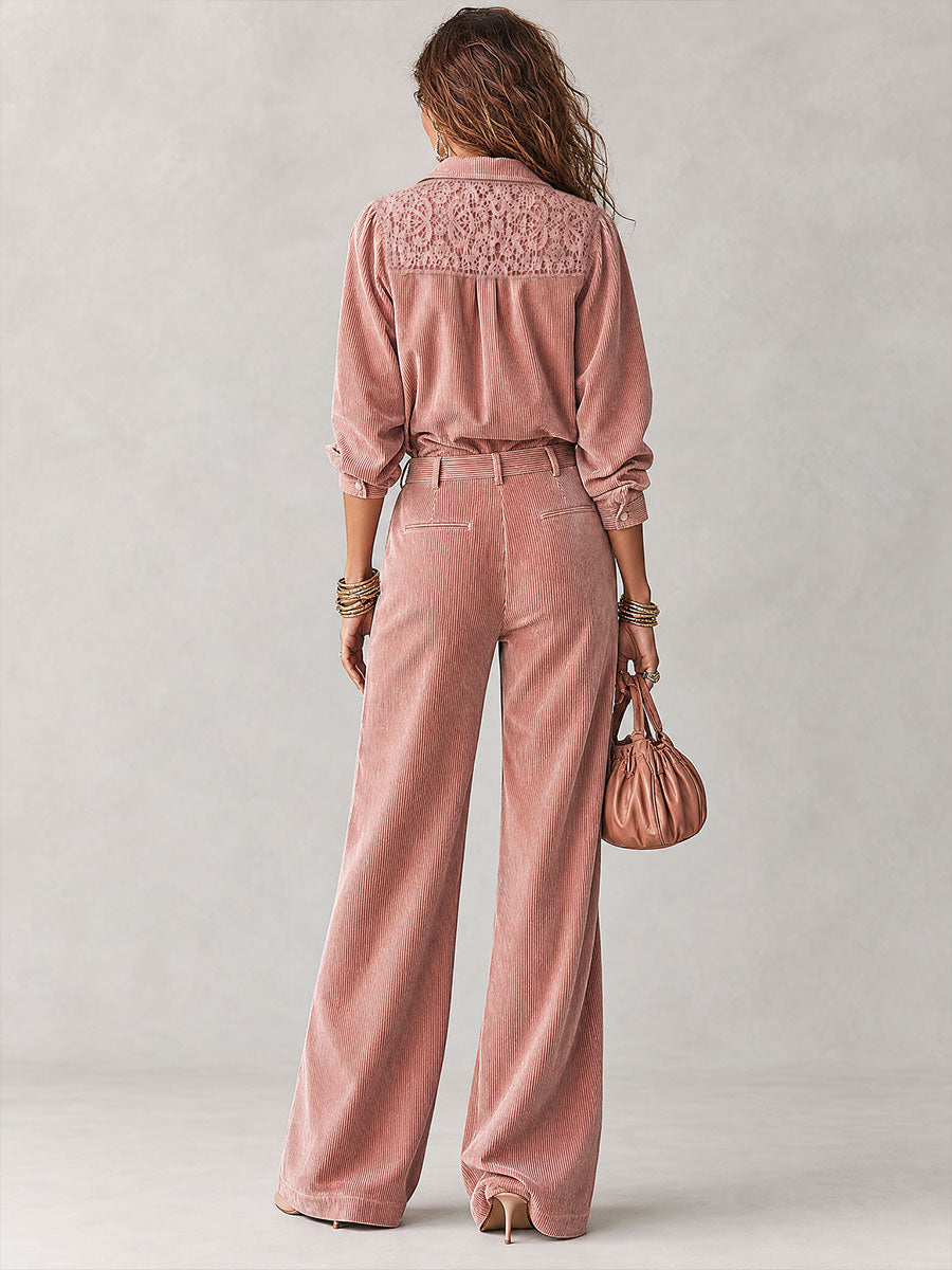 Angelina | Completo in Corduroy Boho con Dettagli in Pizz