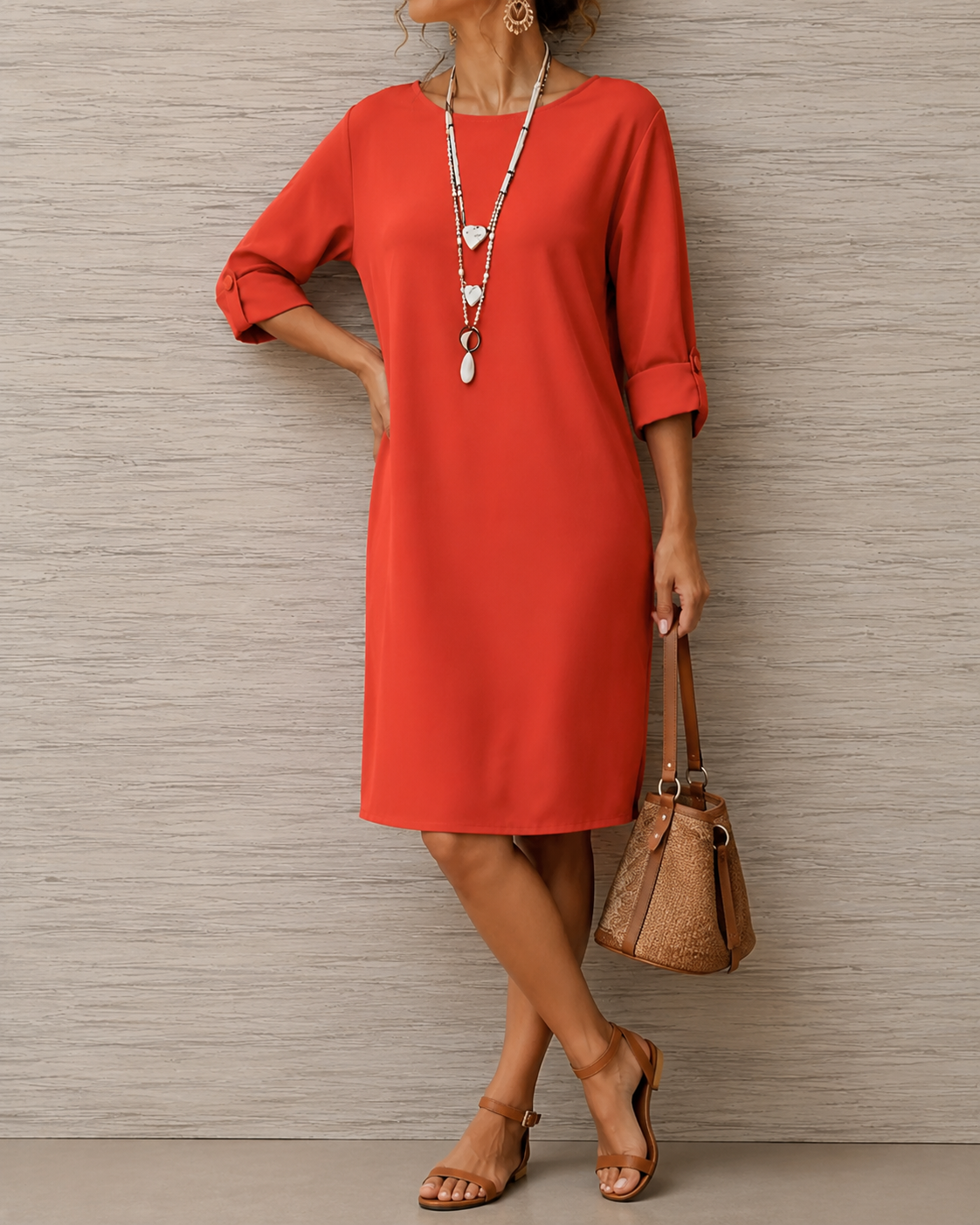 Silvia | Abito midi casual a maniche a 3/4 con tasche