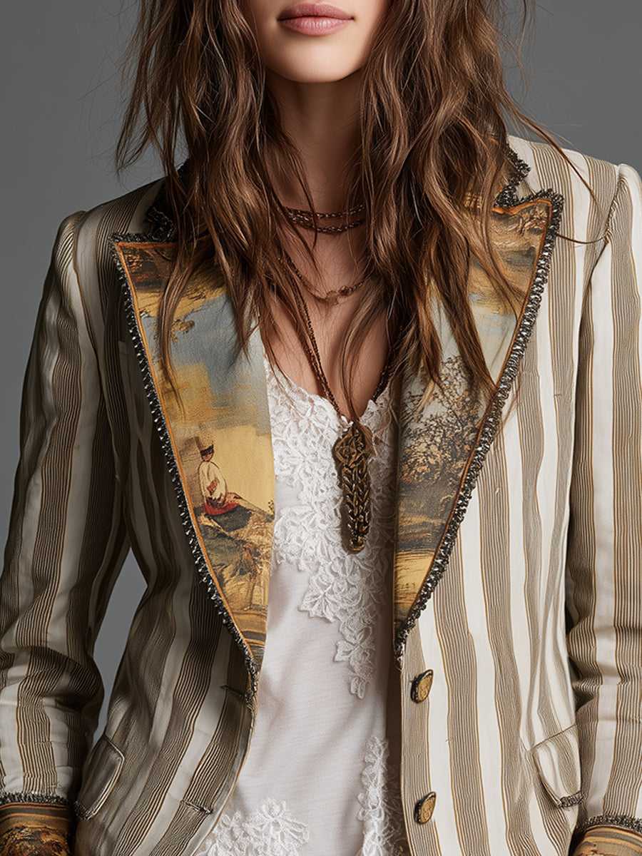 Anouk | Blazer a Righe con Revers Bohémien