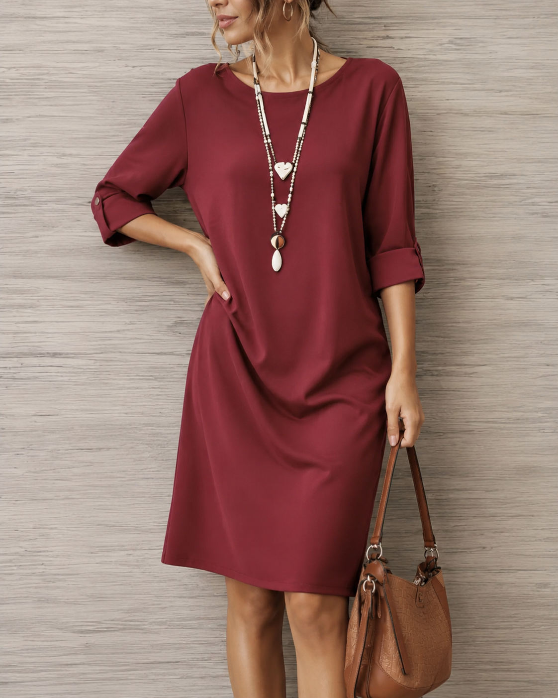 Silvia | Abito midi casual a maniche a 3/4 con tasche