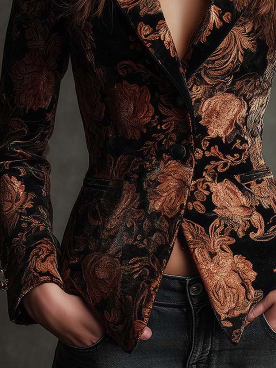Isabeau | Blazer Sartoriale Floreale Nero e Bronzo