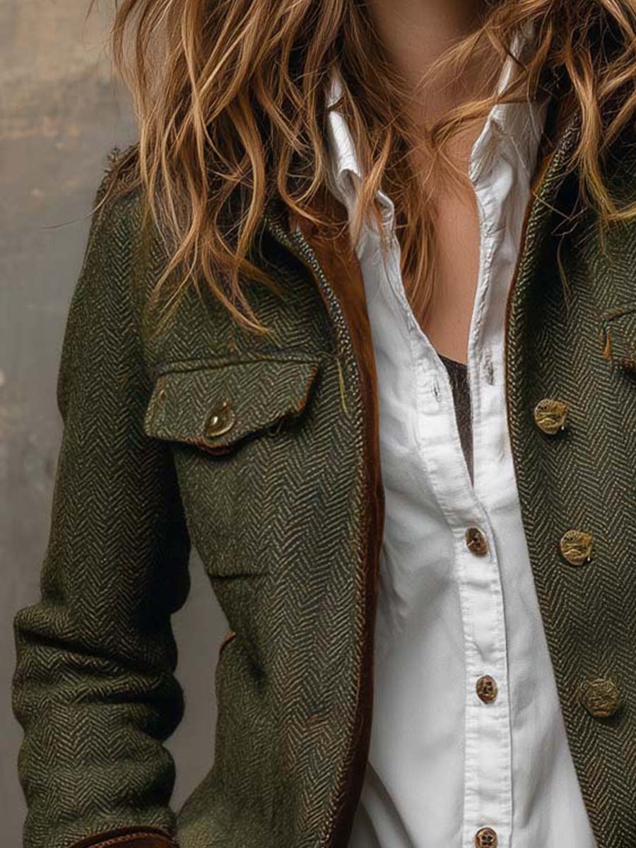 Delphine | Blazer Vintage Spigato con Bordi a Contrasto