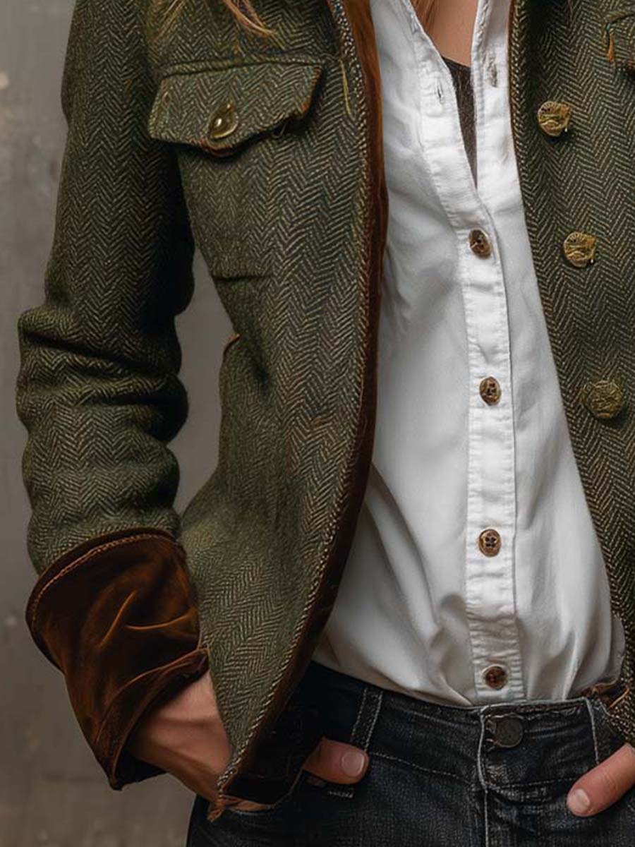 Delphine | Blazer Vintage Spigato con Bordi a Contrasto