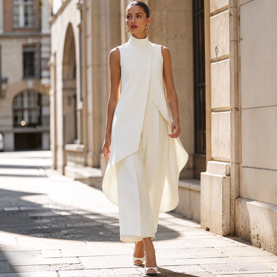 Valentina | Tuta elegante con top drappeggiato e collo alto