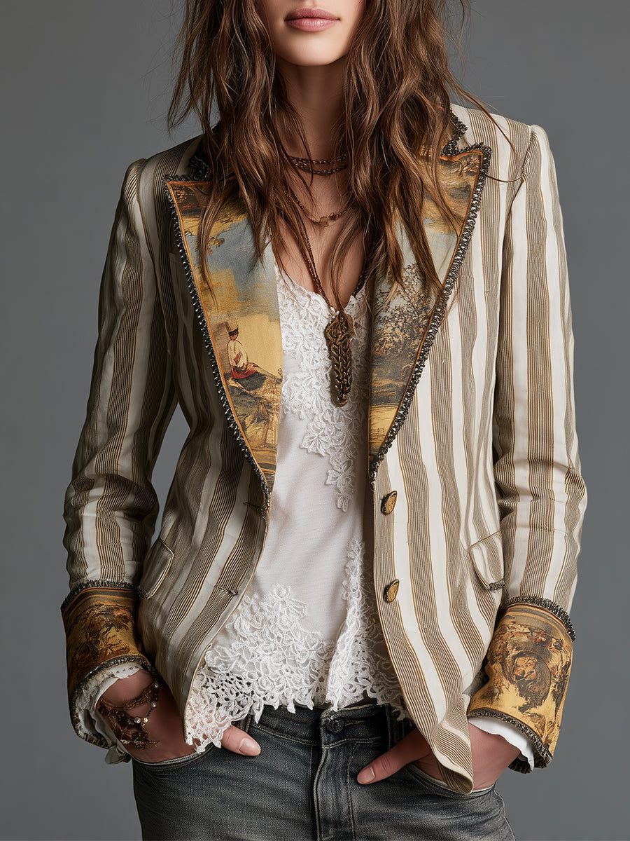 Anouk | Blazer a Righe con Revers Bohémien