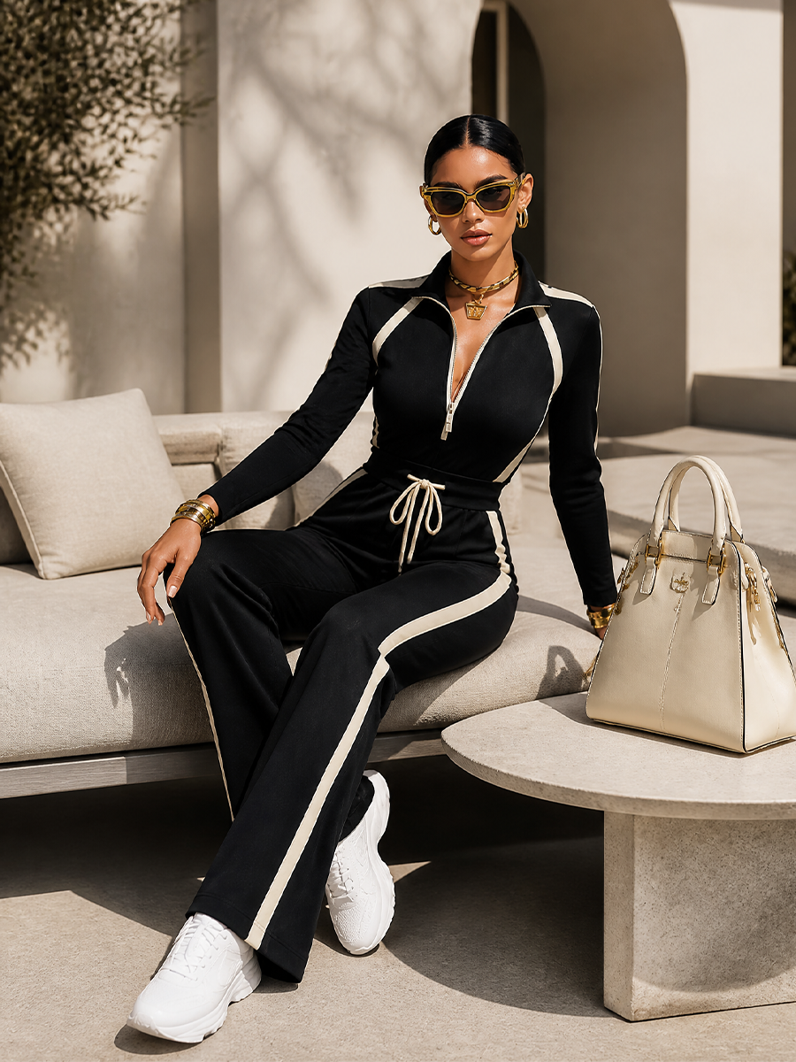 Ginevra | Tuta Sportiva Chic con Zip e Righe a Contrasto