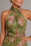 Julie | Vestido Largo Estampado con Cuello Halter