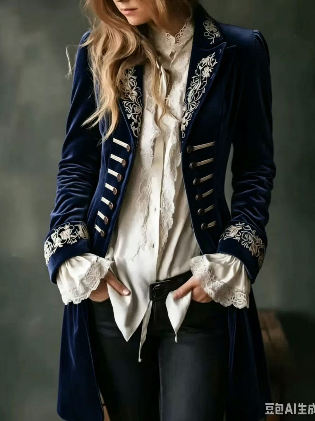 Ottavia | Cappotto Lungo in Velluto Ricamato