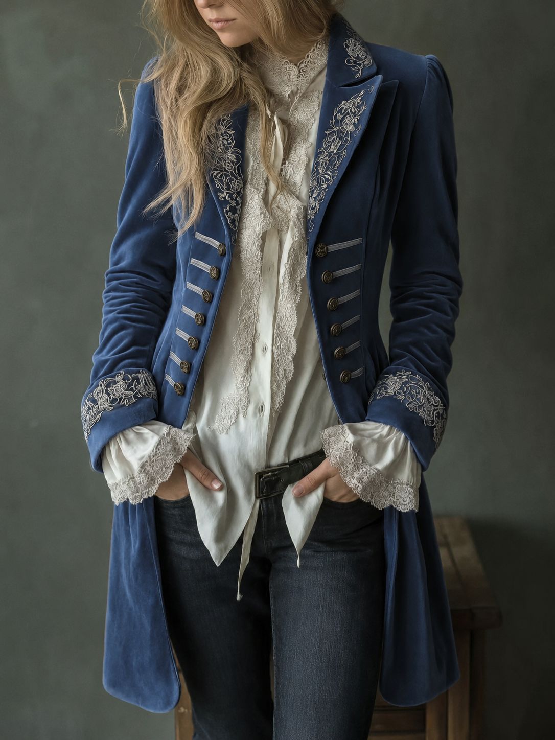 Ottavia | Cappotto Lungo in Velluto Ricamato