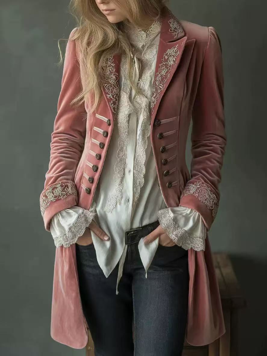 Ottavia | Cappotto Lungo in Velluto Ricamato