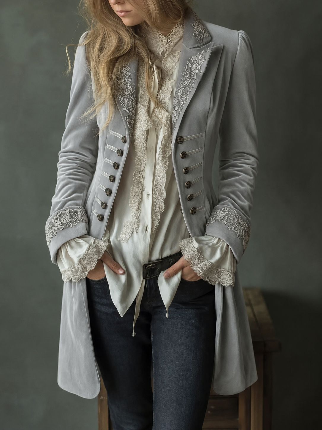Ottavia | Cappotto Lungo in Velluto Ricamato