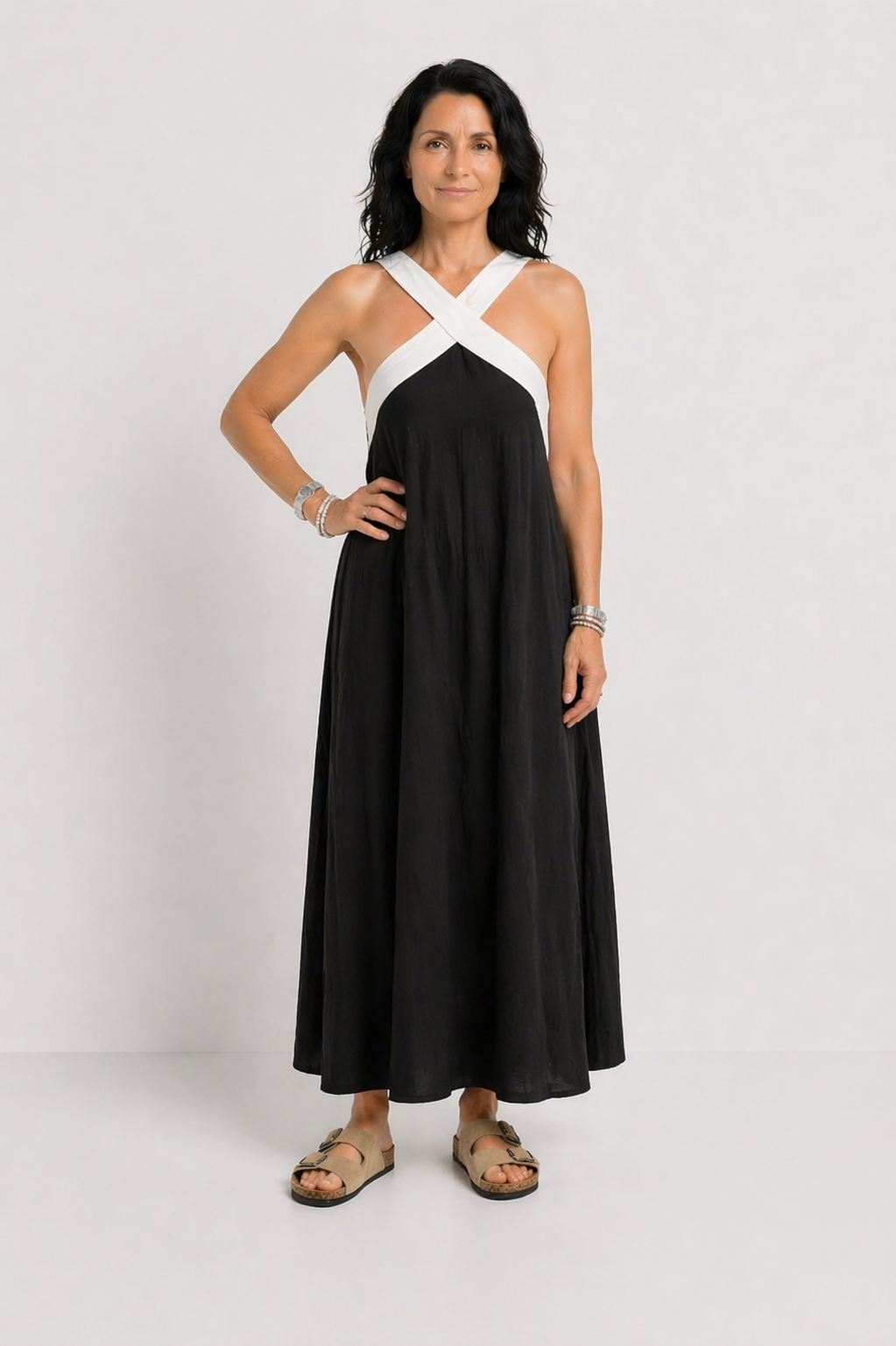Vestito Midi Halter Bicolore Paula