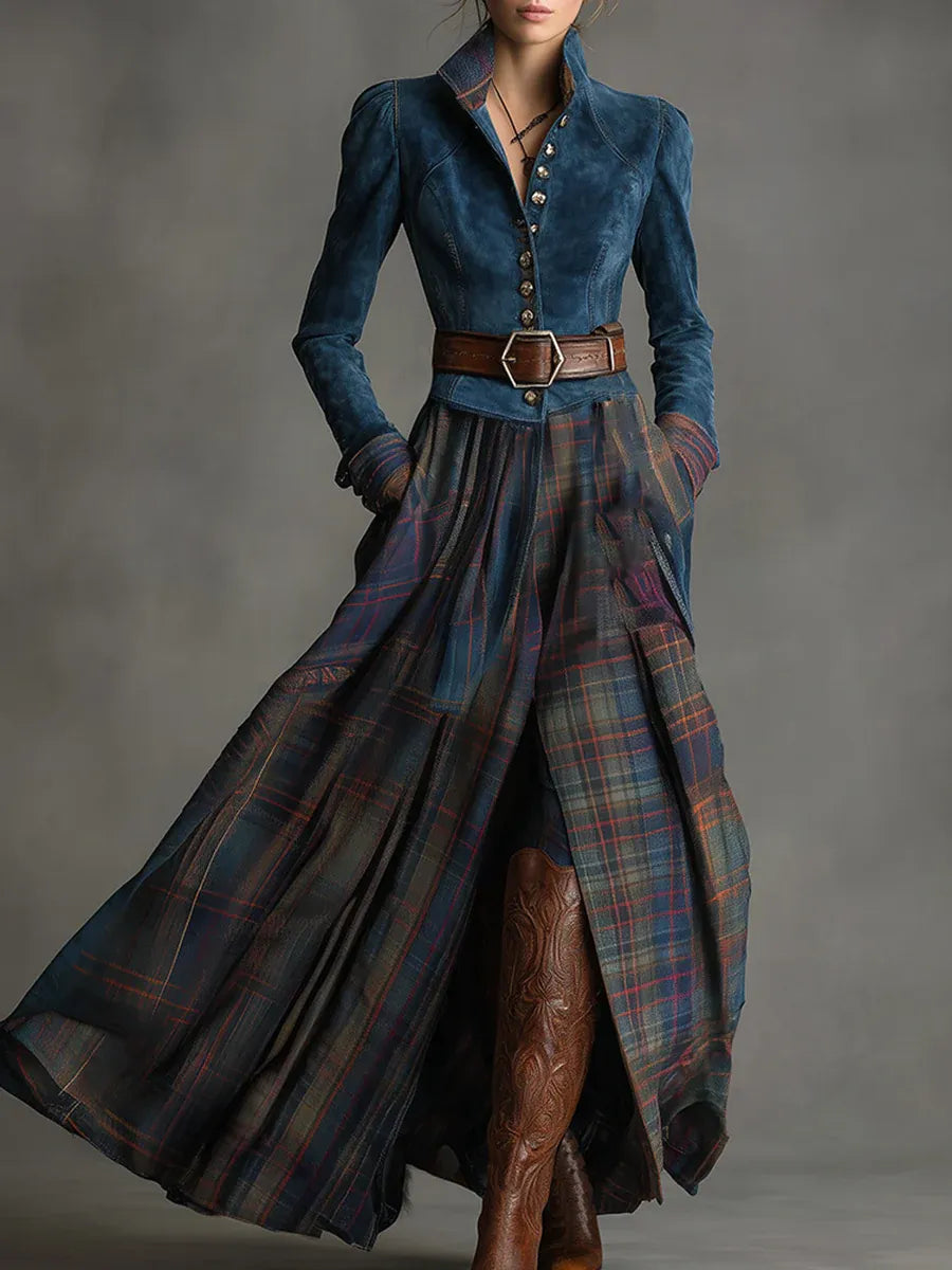 Carla | Abito Lungo in Denim con Bottoni e Cintura