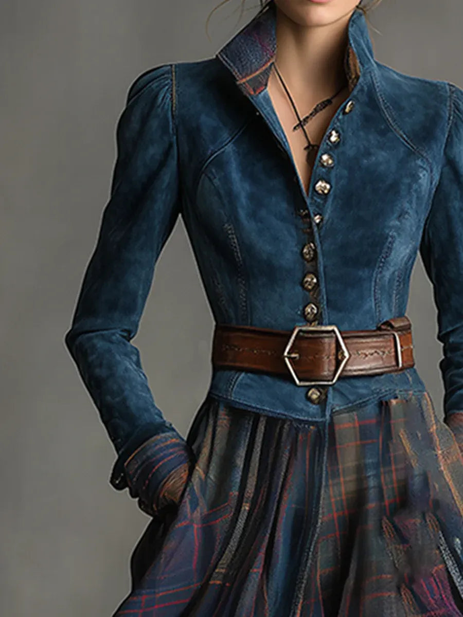 Carla | Abito Lungo in Denim con Bottoni e Cintura