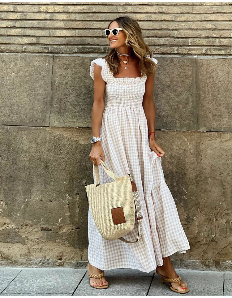 Marina | Vestido Maxi Vichy Nido de Abeja