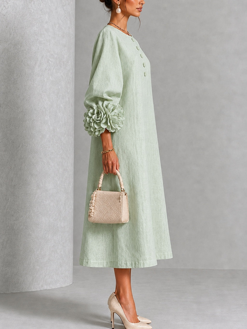 Melisa | Abito midi con polsini floreali