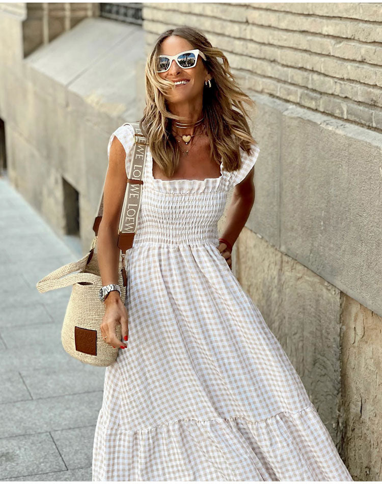 Marina | Vestido Maxi Vichy Nido de Abeja