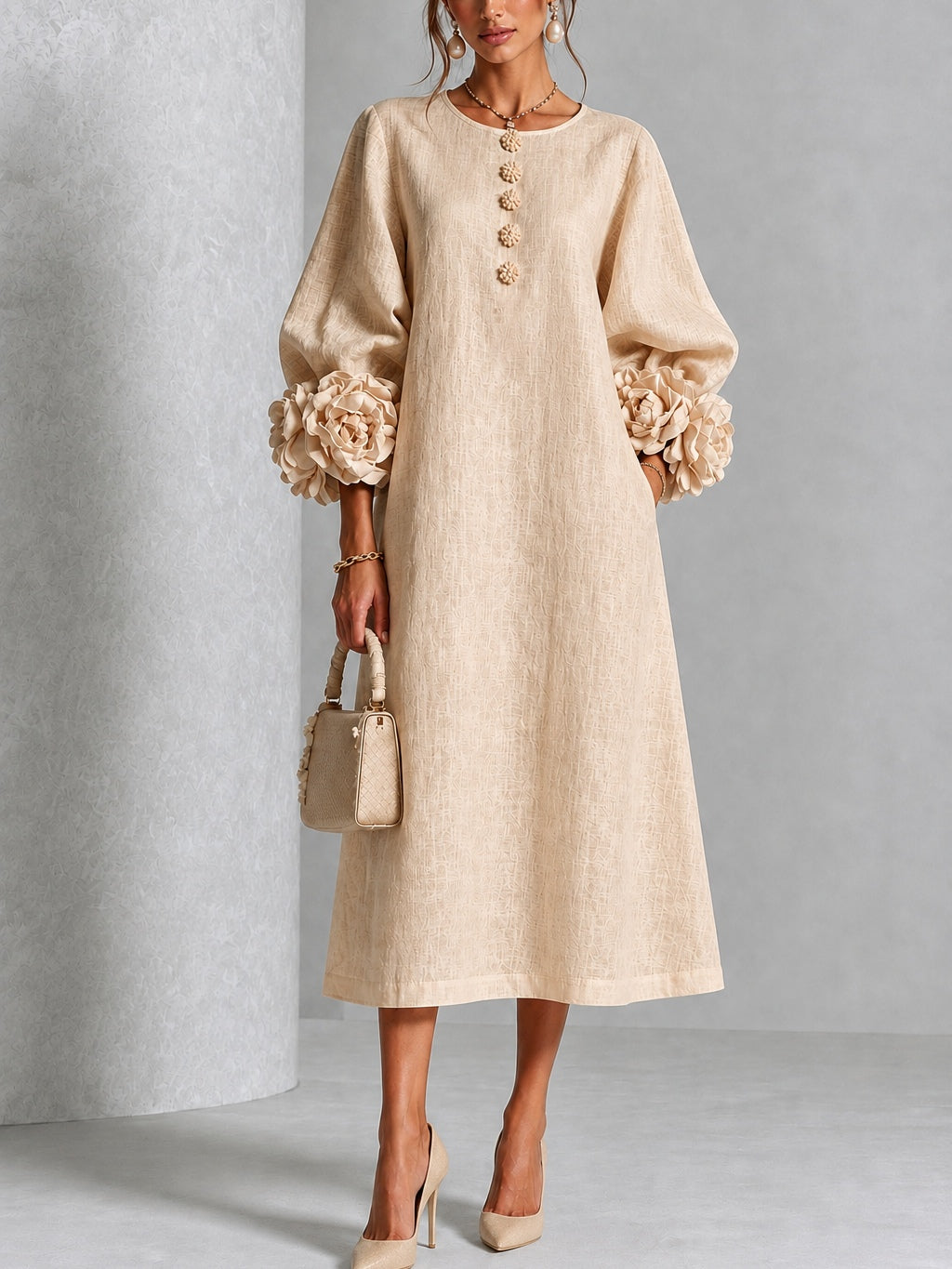 Melisa | Abito midi con polsini floreali