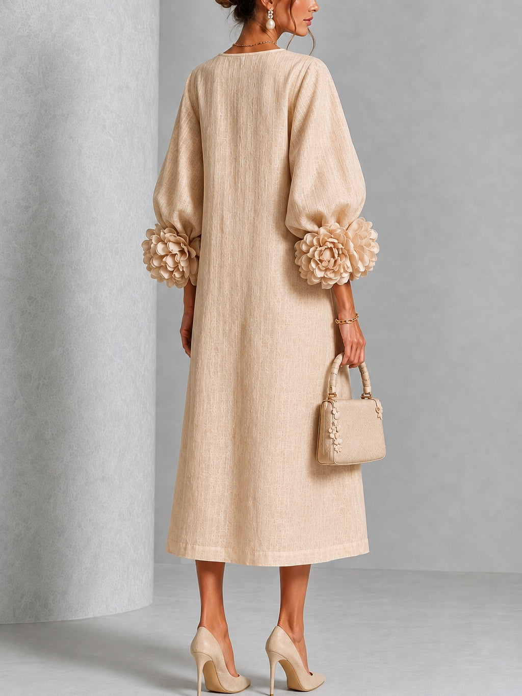 Melisa | Abito midi con polsini floreali