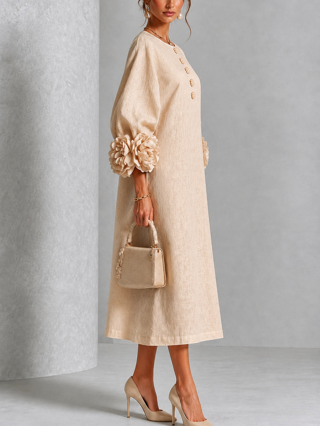 Melisa | Abito midi con polsini floreali