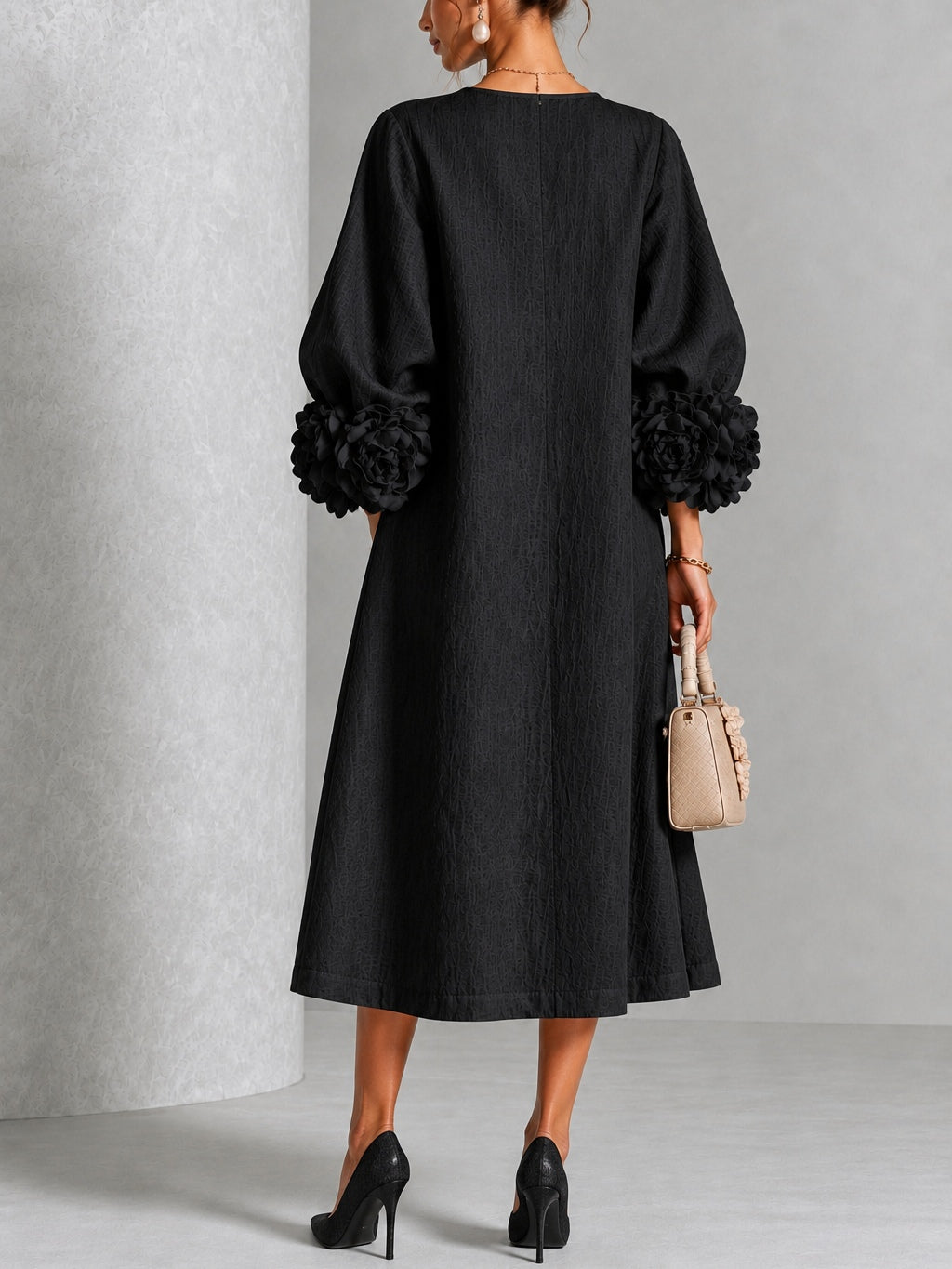 Melisa | Abito midi con polsini floreali