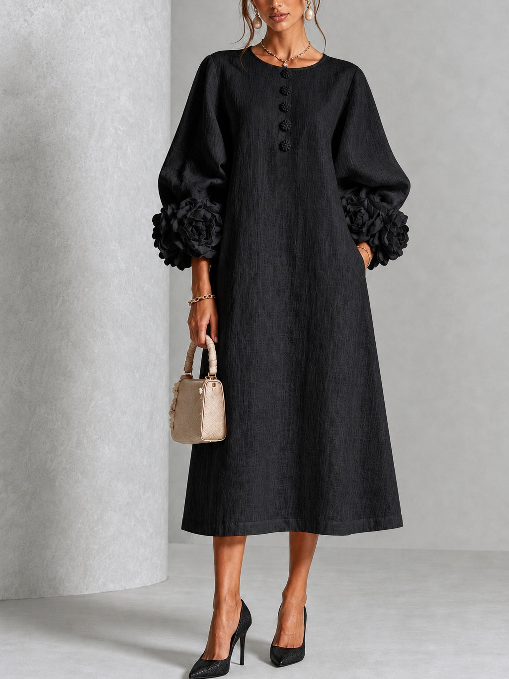 Melisa | Abito midi con polsini floreali