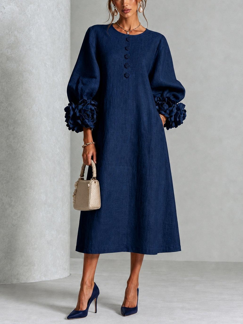 Melisa | Abito midi con polsini floreali