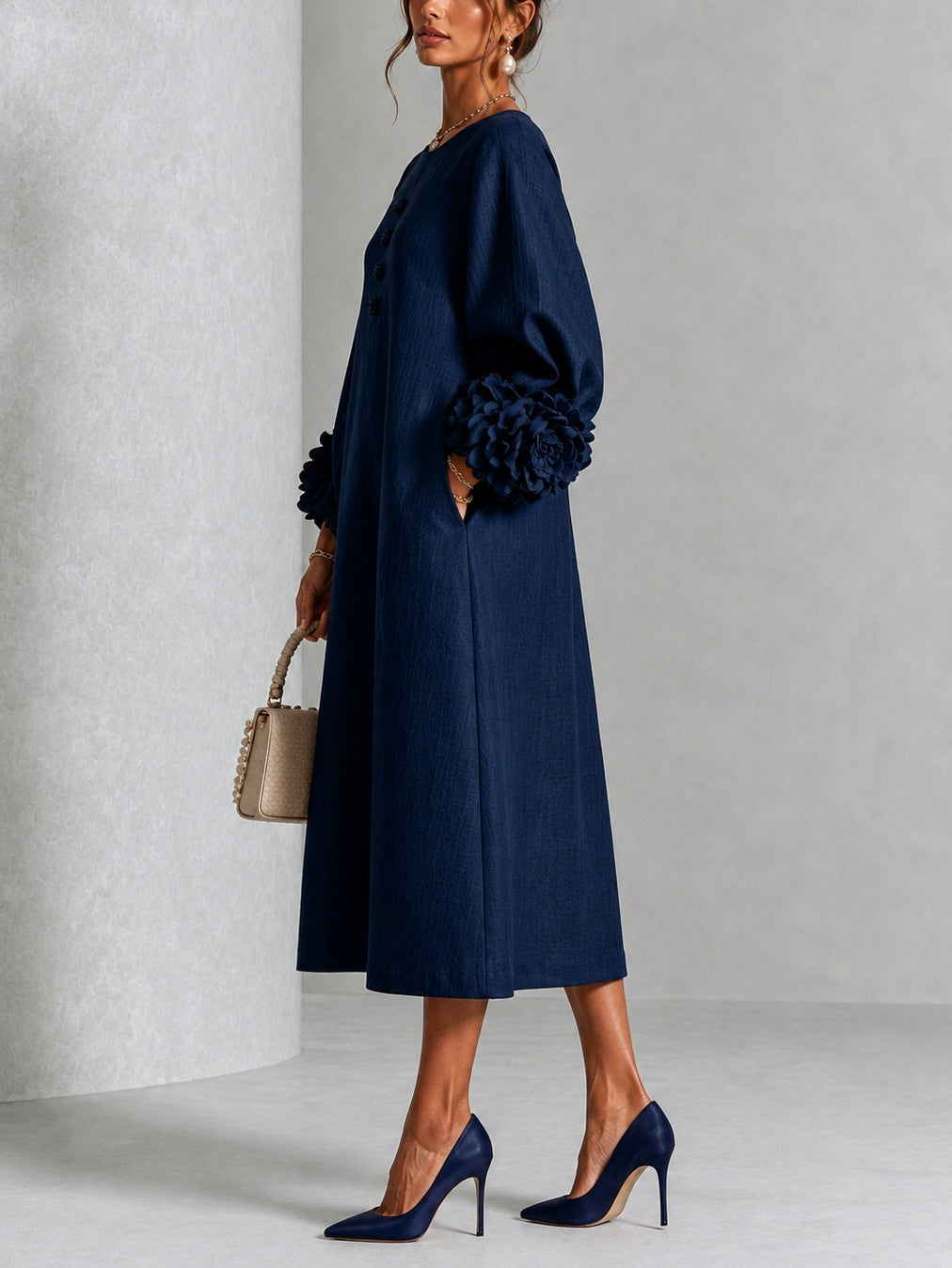 Melisa | Abito midi con polsini floreali