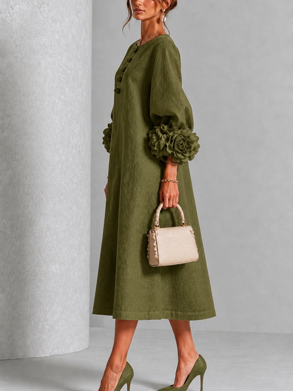Melisa | Abito midi con polsini floreali