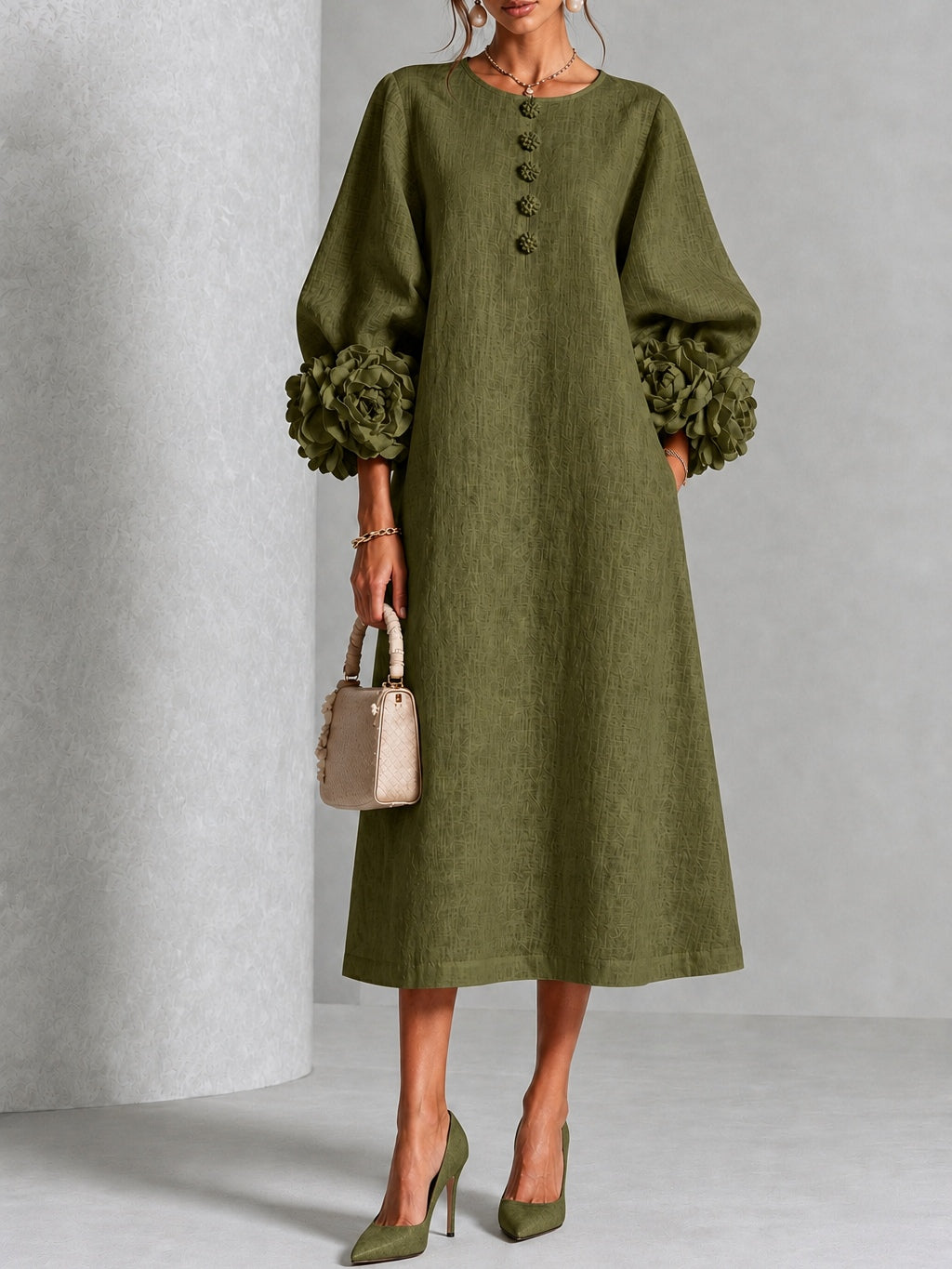 Melisa | Abito midi con polsini floreali
