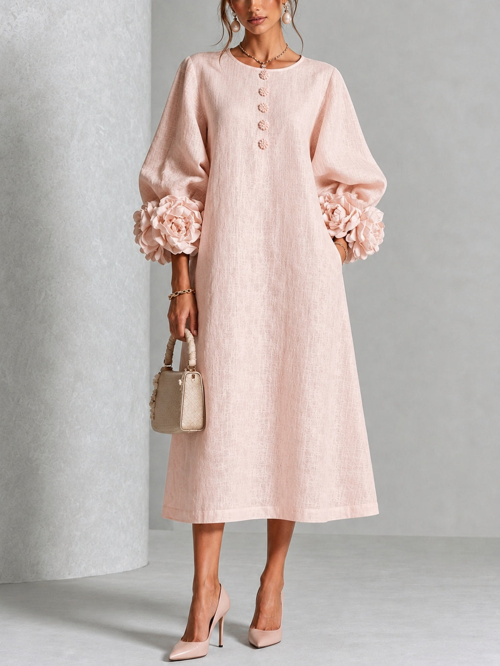 Melisa | Abito midi con polsini floreali