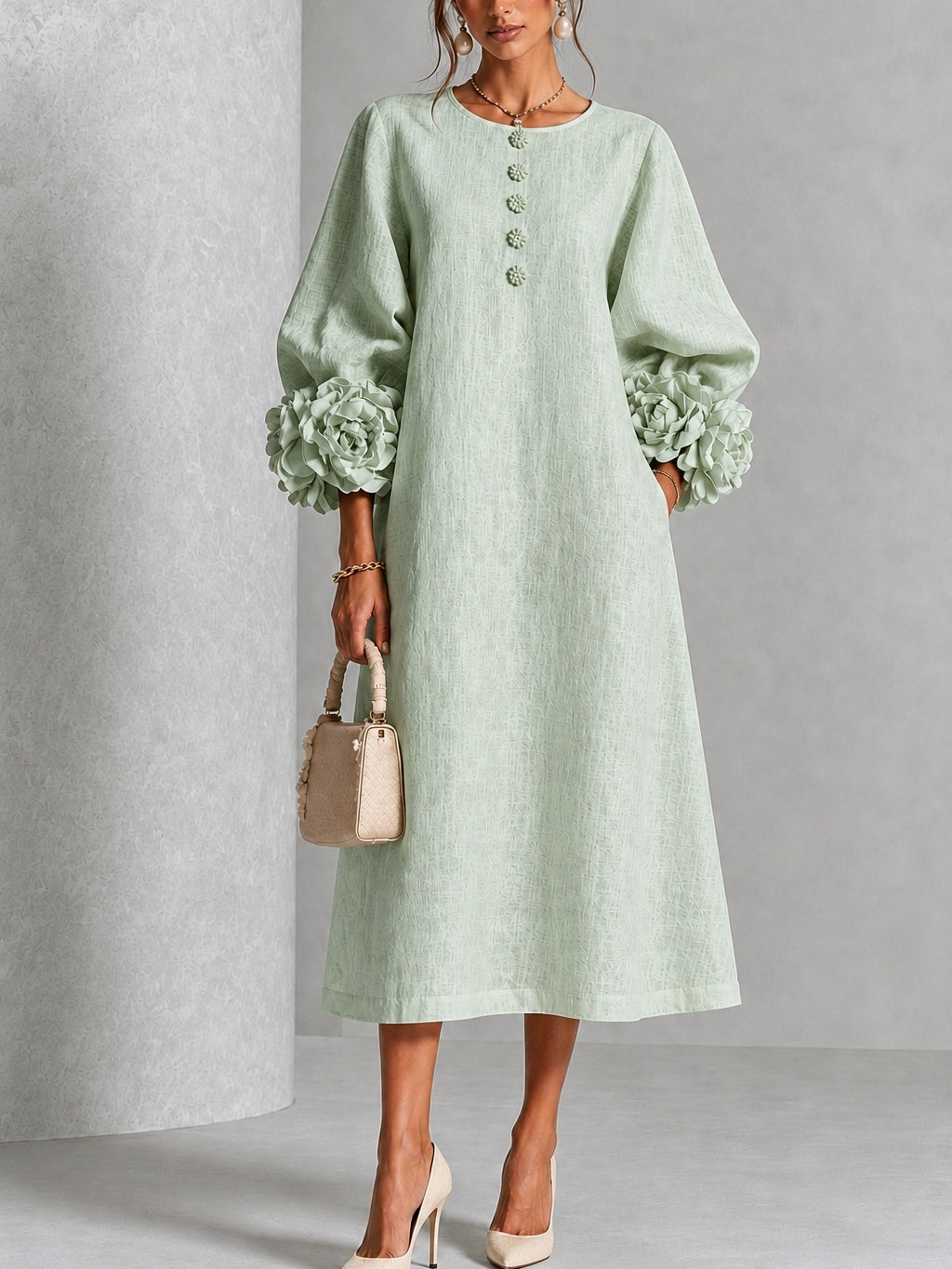 Melisa | Abito midi con polsini floreali
