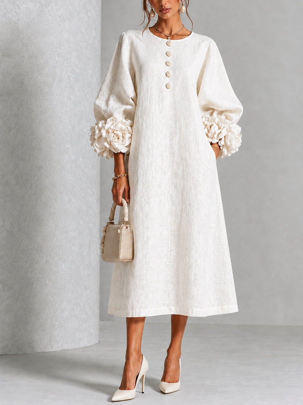 Melisa | Abito midi con polsini floreali