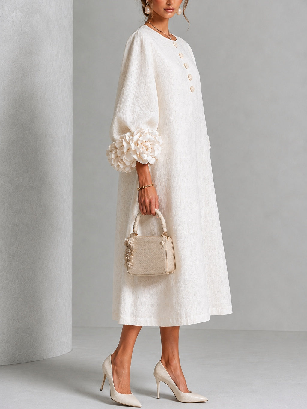 Melisa | Abito midi con polsini floreali