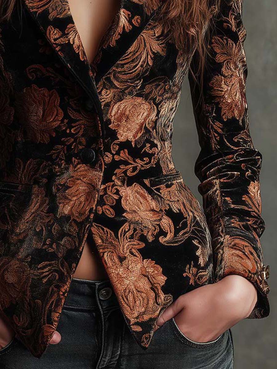 Isabeau | Blazer Sartoriale Floreale Nero e Bronzo