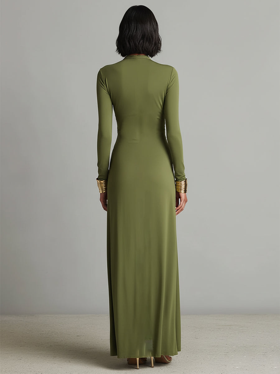 Aria | Abito lungo drappeggiato verde oliva