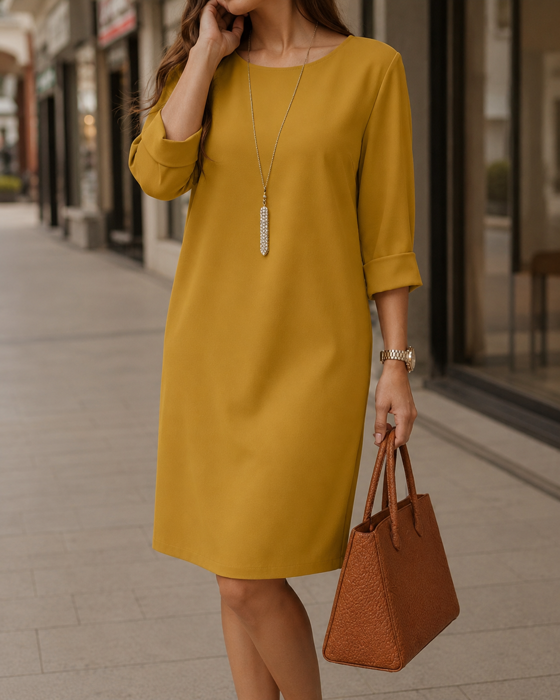 Silvia | Abito midi casual a maniche a 3/4 con tasche