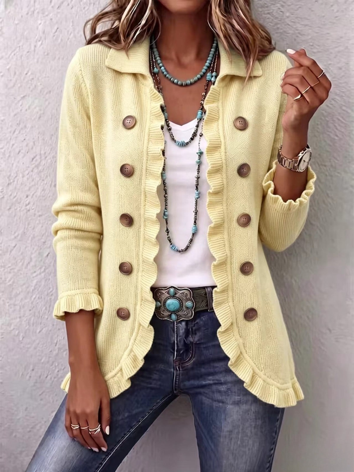Liliana Cardigan Color Crema con Rouches