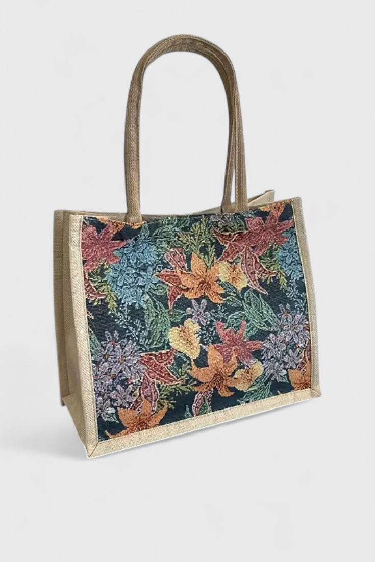 Taila Borsa di Juta con Stampa Floreale e Design Ecologico